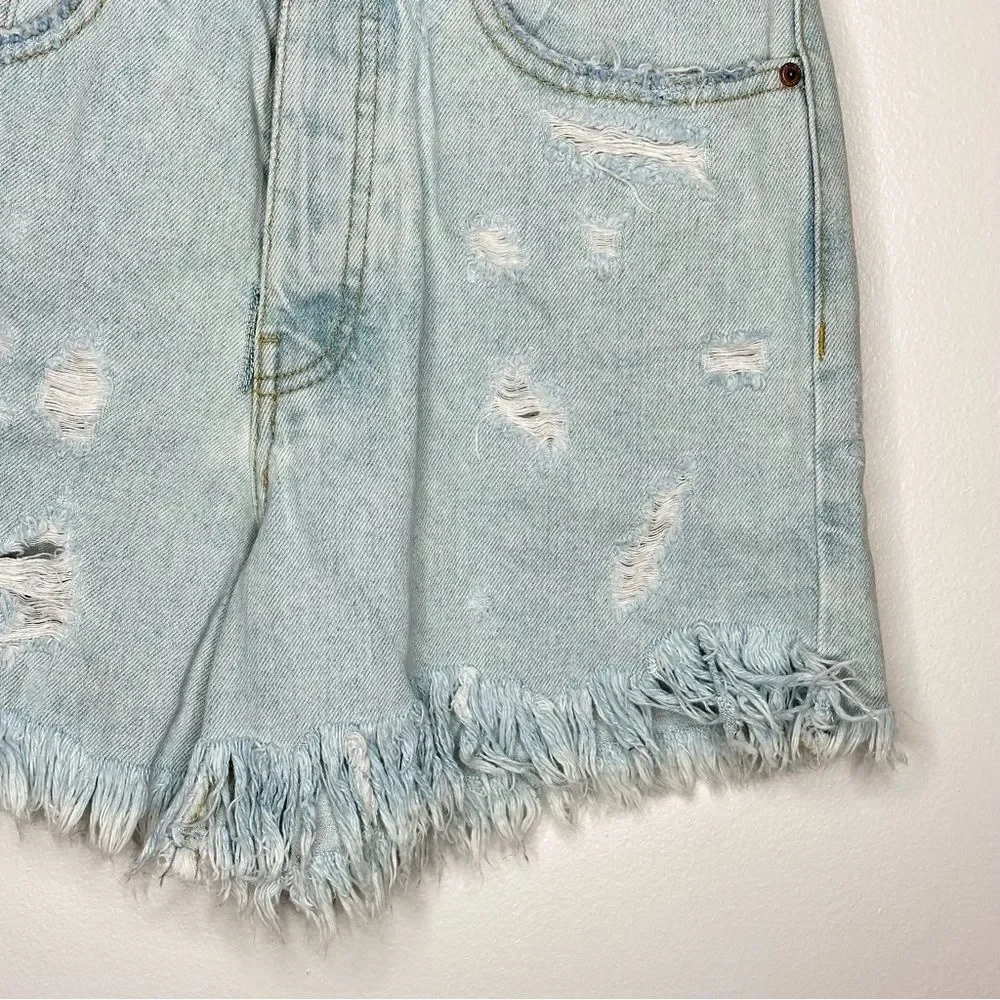 Zara denim jean ripped distressed mom shorts 100% cotton NEW NWT‎